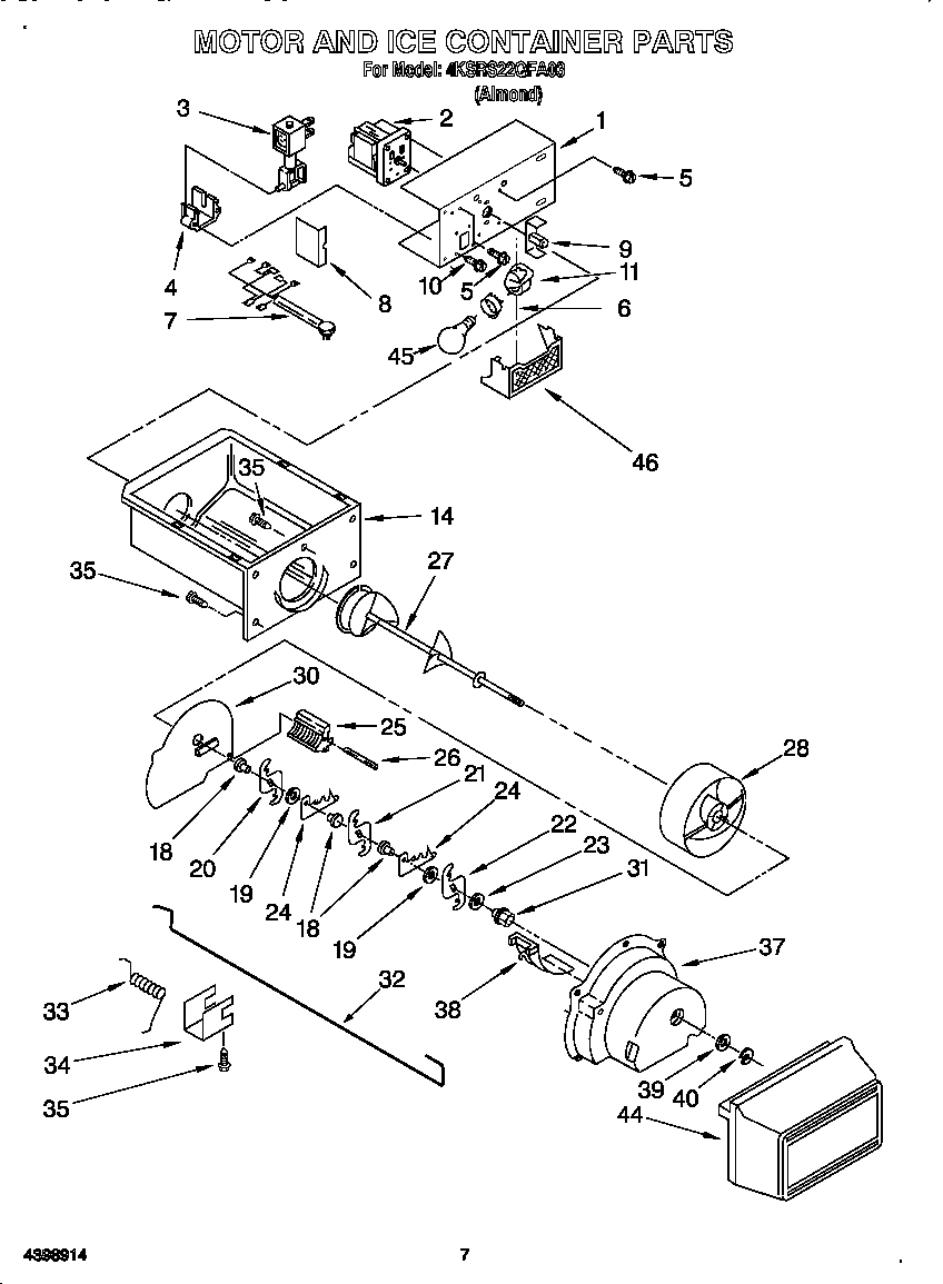 KitchenAid 4KSRS22QFA03 motor and ice container diagram