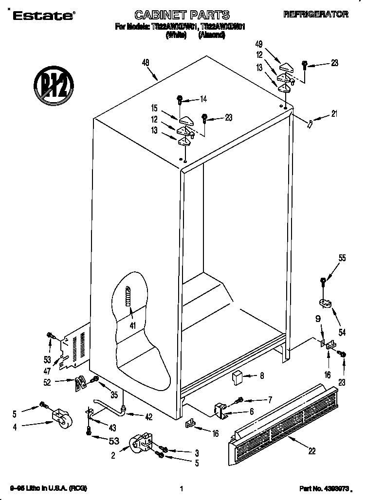 Whirlpool TS22AWXDW01 cabinet diagram