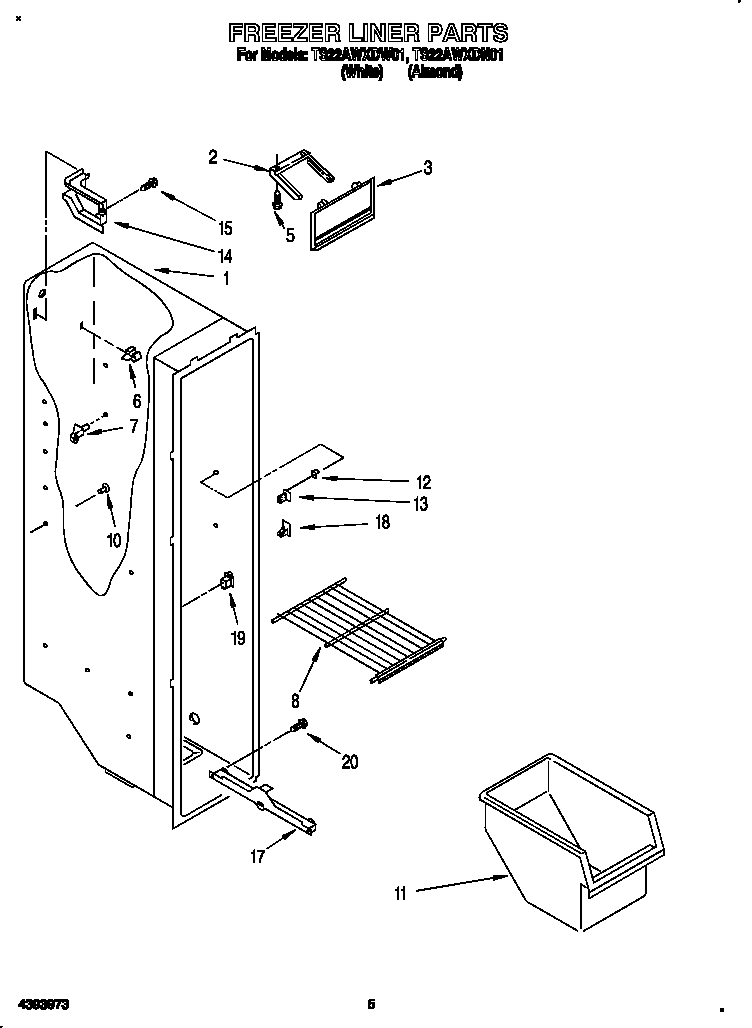 Whirlpool TS22AWXDW01 freezer liner diagram