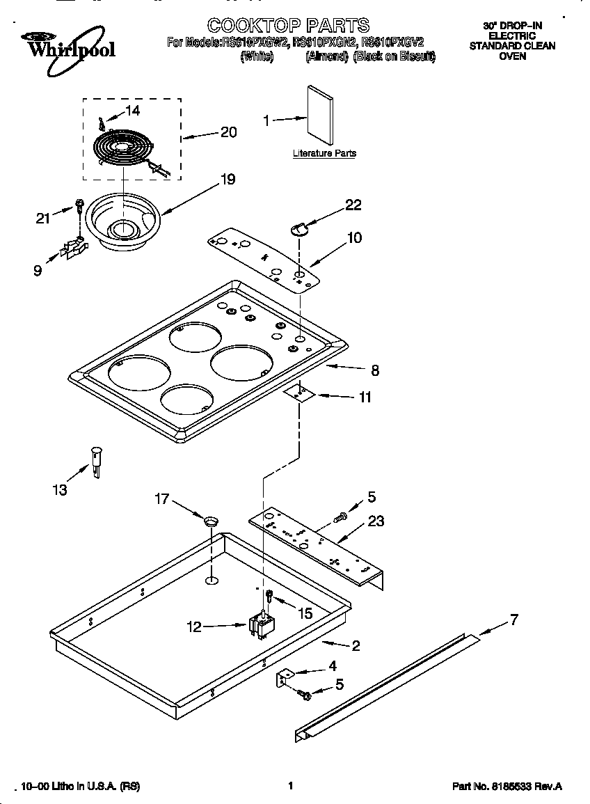 Whirlpool RS610PXGN2 cooktop diagram