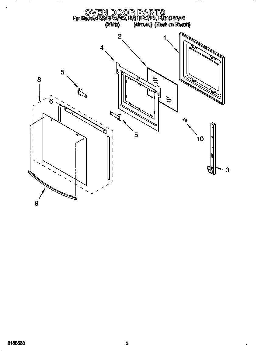 Whirlpool RS610PXGN2 oven door diagram