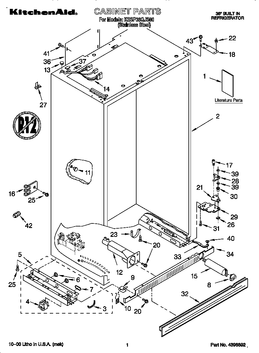 KitchenAid KSSP36QJS00 cabinet diagram