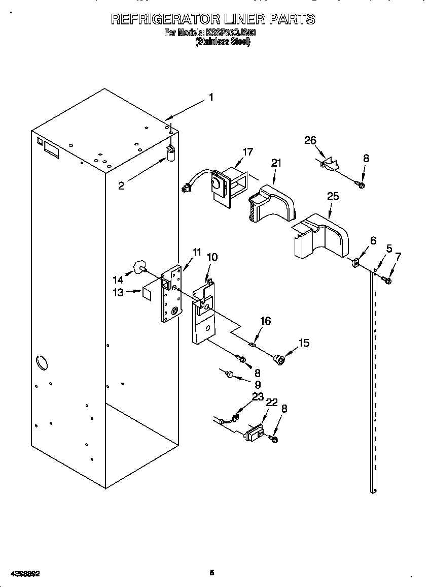 KitchenAid KSSP36QJS00 refrigerator liner diagram
