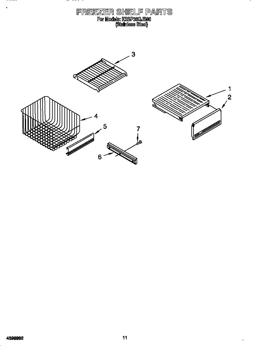KitchenAid KSSP36QJS00 freezer shelf diagram