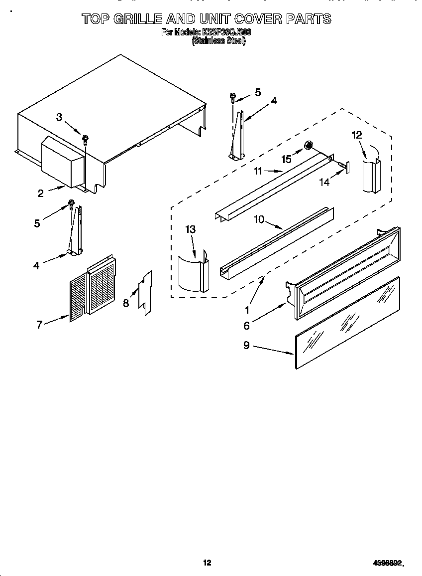 KitchenAid KSSP36QJS00 top grille and unit cover diagram