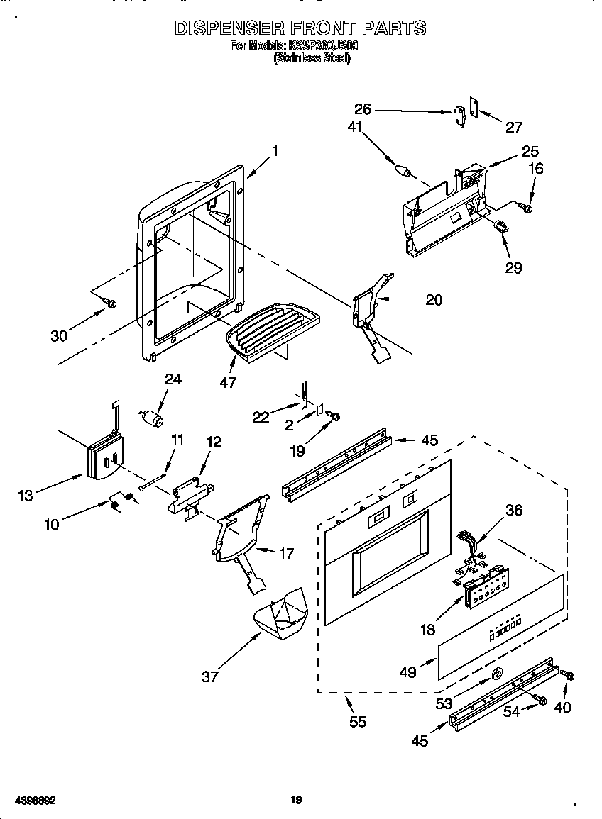 KitchenAid KSSP36QJS00 dispenser front diagram