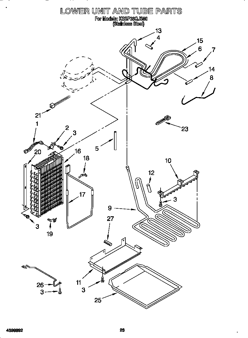KitchenAid KSSP36QJS00 lower unit and tube diagram