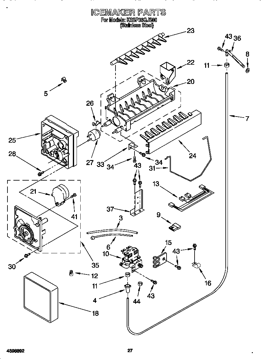 KitchenAid KSSP36QJS00 ice maker diagram