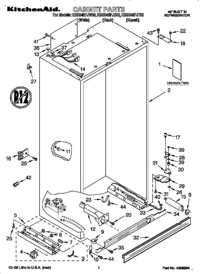KitchenAid KSSS48FJB00 cabinet diagram