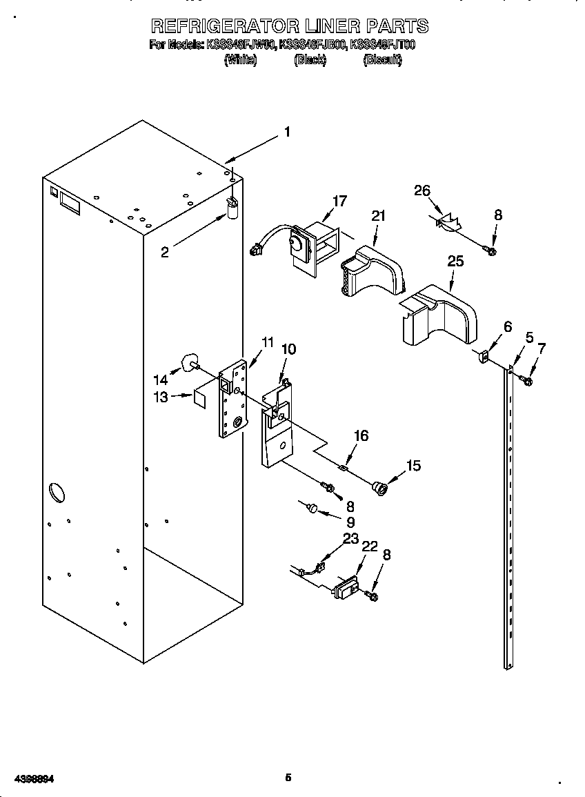 KitchenAid KSSS48FJB00 refrigerator liner diagram