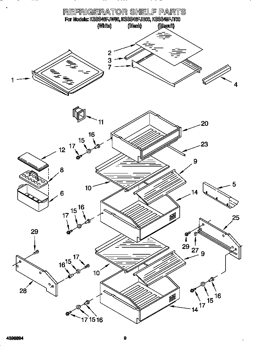 KitchenAid KSSS48FJB00 refrigerator shelf diagram
