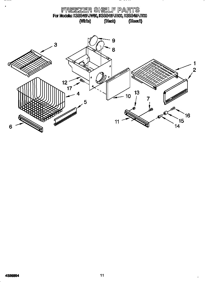 KitchenAid KSSS48FJB00 freezer shelf diagram