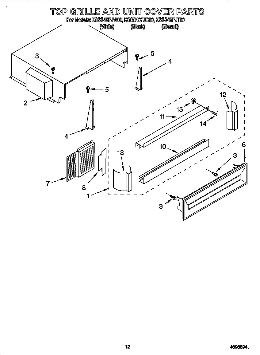 KitchenAid KSSS48FJB00 top grille and unit cover diagram
