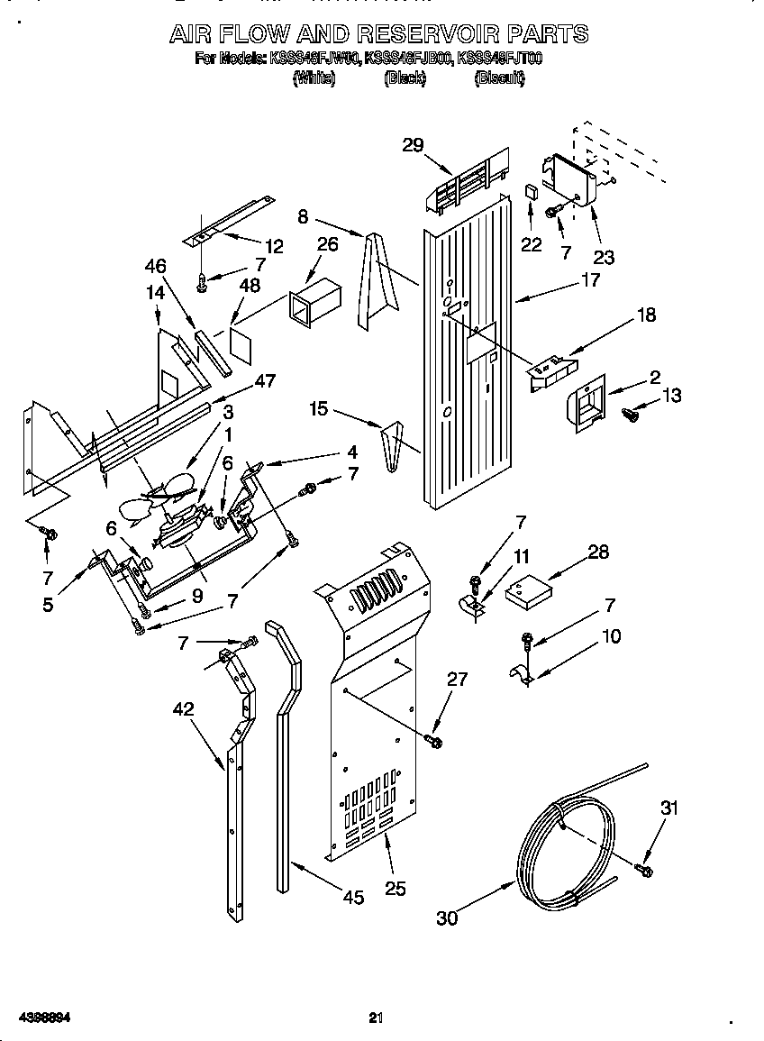 KitchenAid KSSS48FJB00 air flow and reservoir diagram