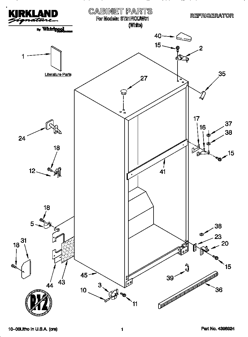 Kirkland ST21PKXJW01 cabinet diagram