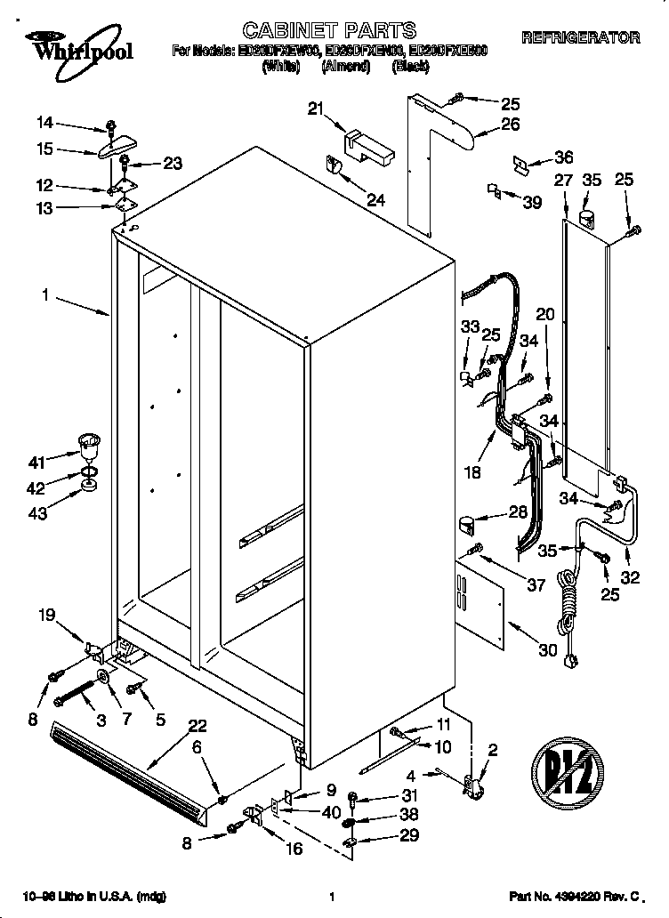 Whirlpool ED20DFXEN00 cabinet diagram