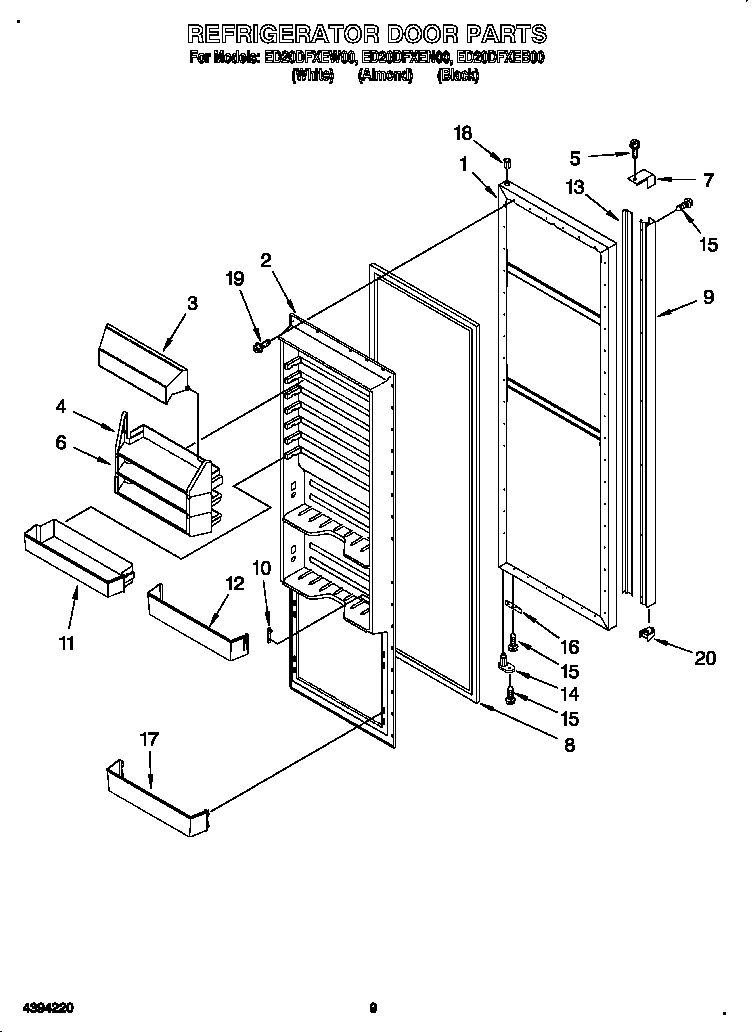 Whirlpool ED20DFXEN00 refrigerator door diagram
