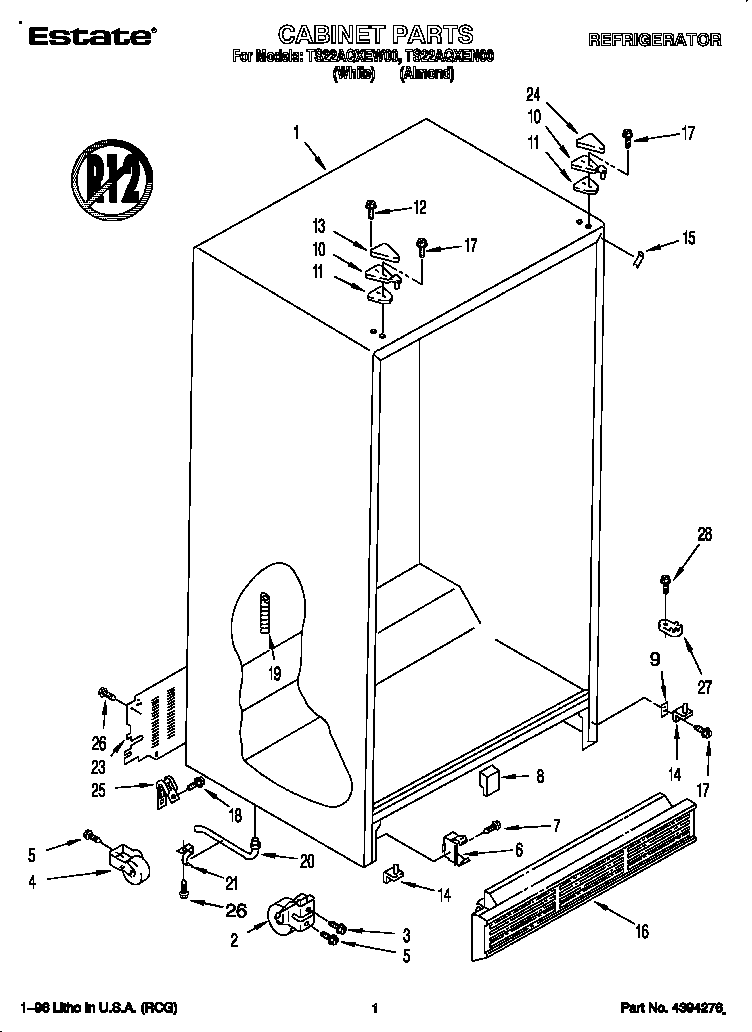 Whirlpool TS22AQXEN00 cabinet diagram
