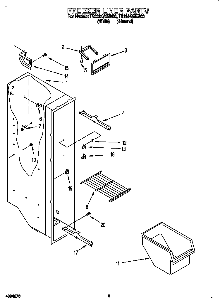 Whirlpool TS22AQXEN00 freezer liner diagram