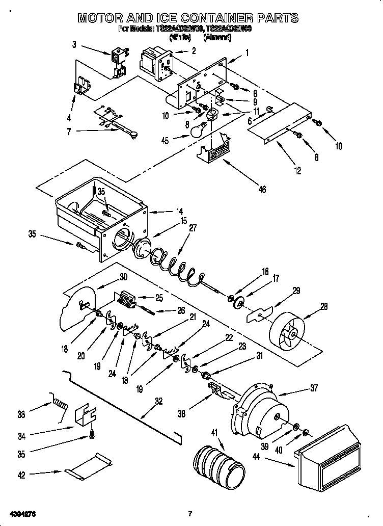 Whirlpool TS22AQXEN00 motor and ice container diagram