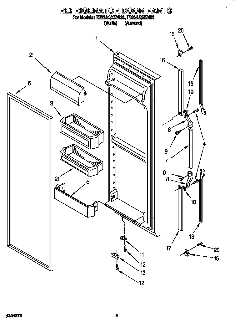 Whirlpool TS22AQXEN00 refrigerator door diagram