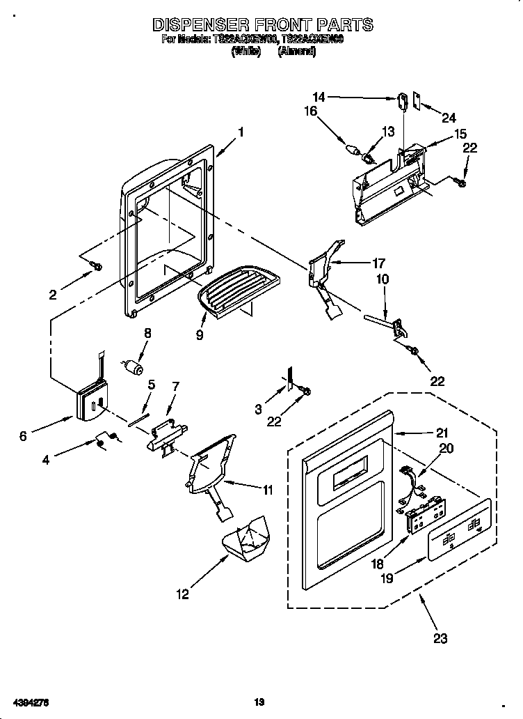 Whirlpool TS22AQXEN00 dispenser front diagram