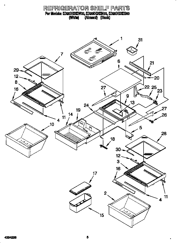Whirlpool ED20DBXEB00 refrigerator shelf diagram