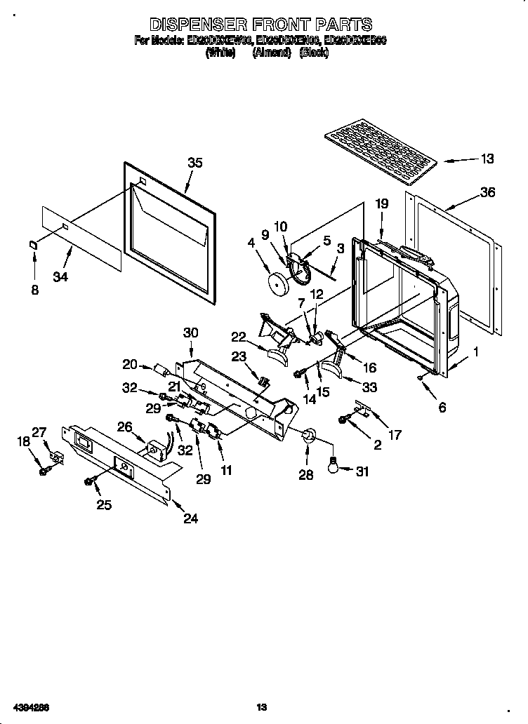 Whirlpool ED20DBXEB00 dispenser front diagram