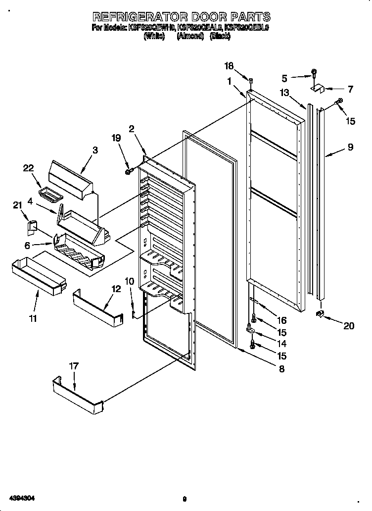 KitchenAid KSFS20QEBL0 refrigerator door diagram