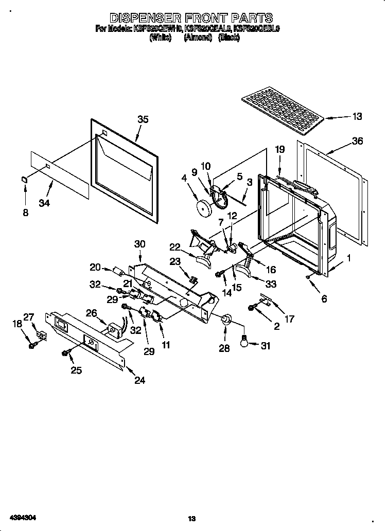 KitchenAid KSFS20QEBL0 dispenser front diagram