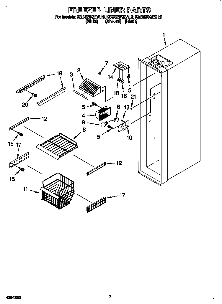 KitchenAid KSBS20QEBL0 freezer liner diagram