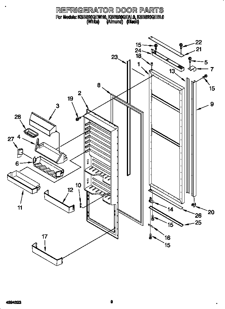 KitchenAid KSBS20QEBL0 refrigerator door diagram