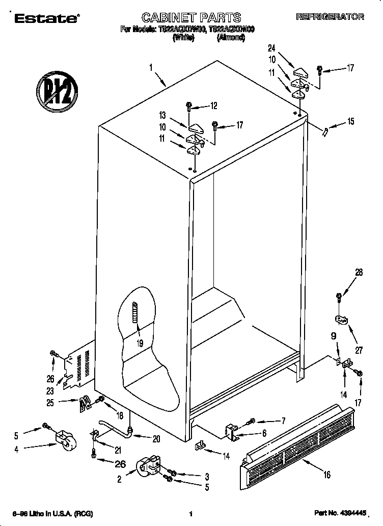 Whirlpool TS22AQXDW00 cabinet diagram