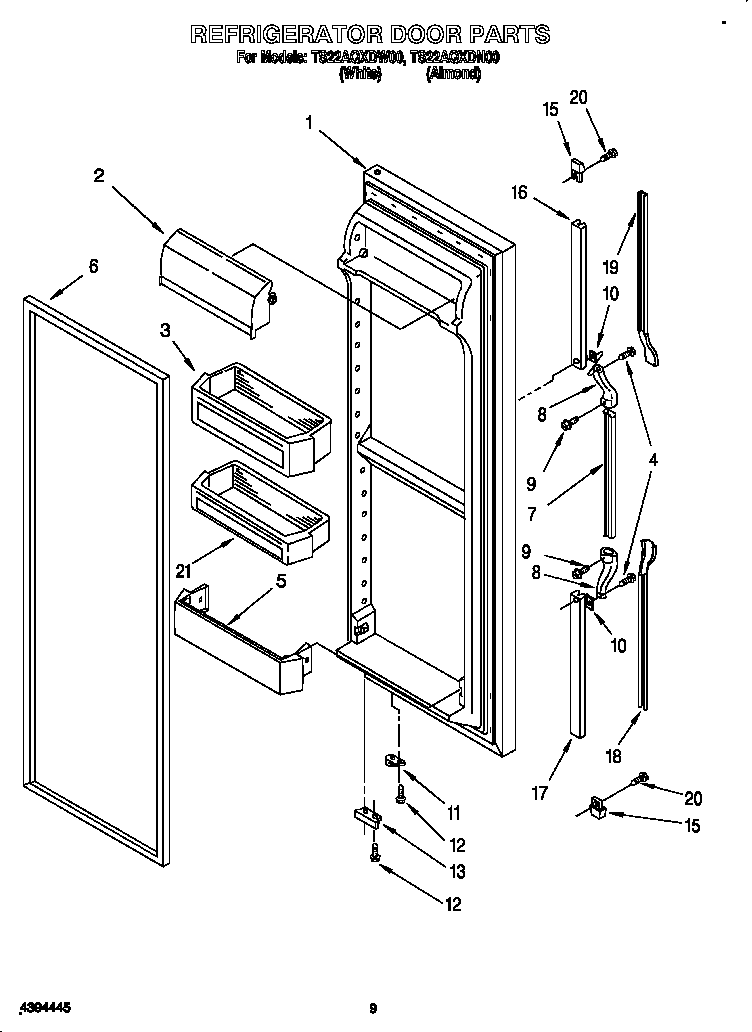 Whirlpool TS22AQXDW00 refrigerator door diagram