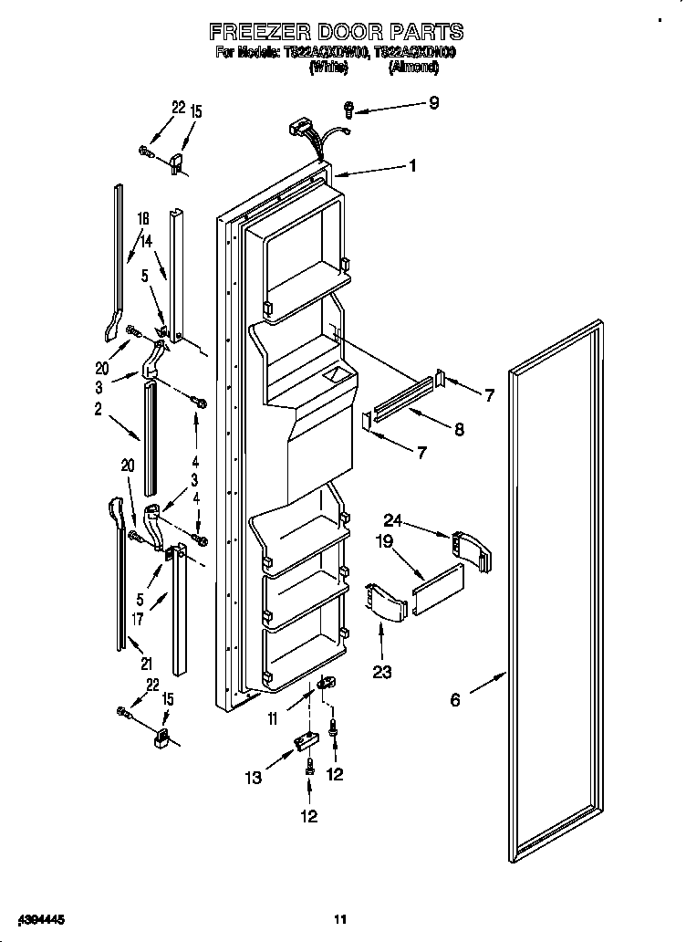 Whirlpool TS22AQXDW00 freezer door diagram