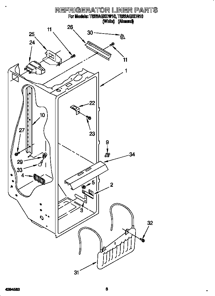 Whirlpool TS22AQXDW10 refrigerator liner diagram
