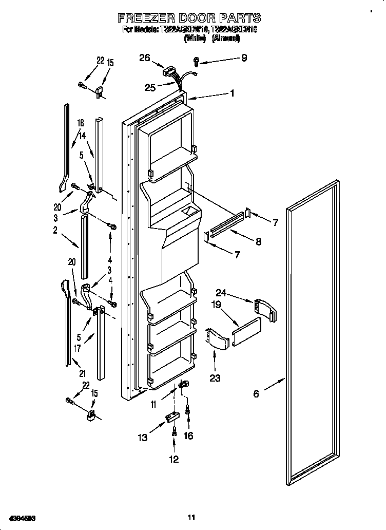 Whirlpool TS22AQXDW10 freezer door diagram