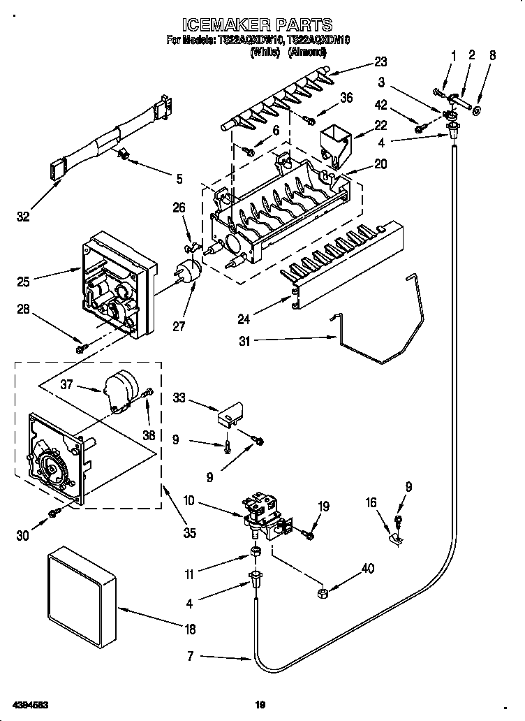 Whirlpool TS22AQXDW10 icemaker diagram