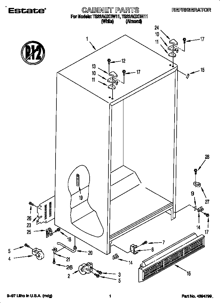 Whirlpool TS22AQXDN11 cabinet diagram