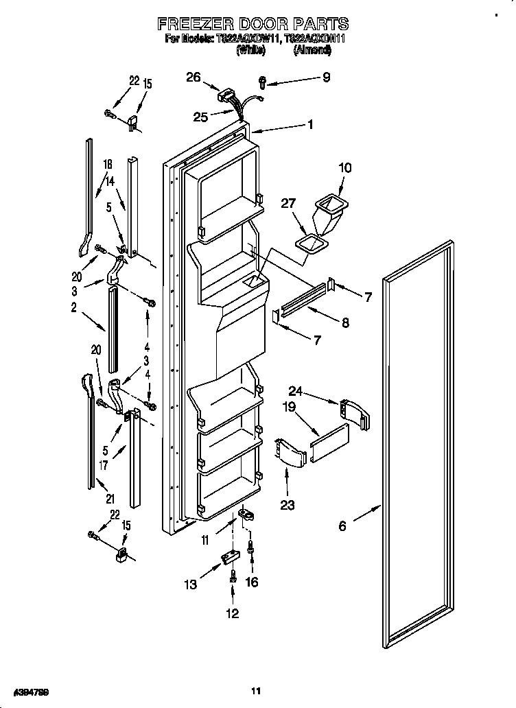 Whirlpool TS22AQXDN11 freezer door diagram