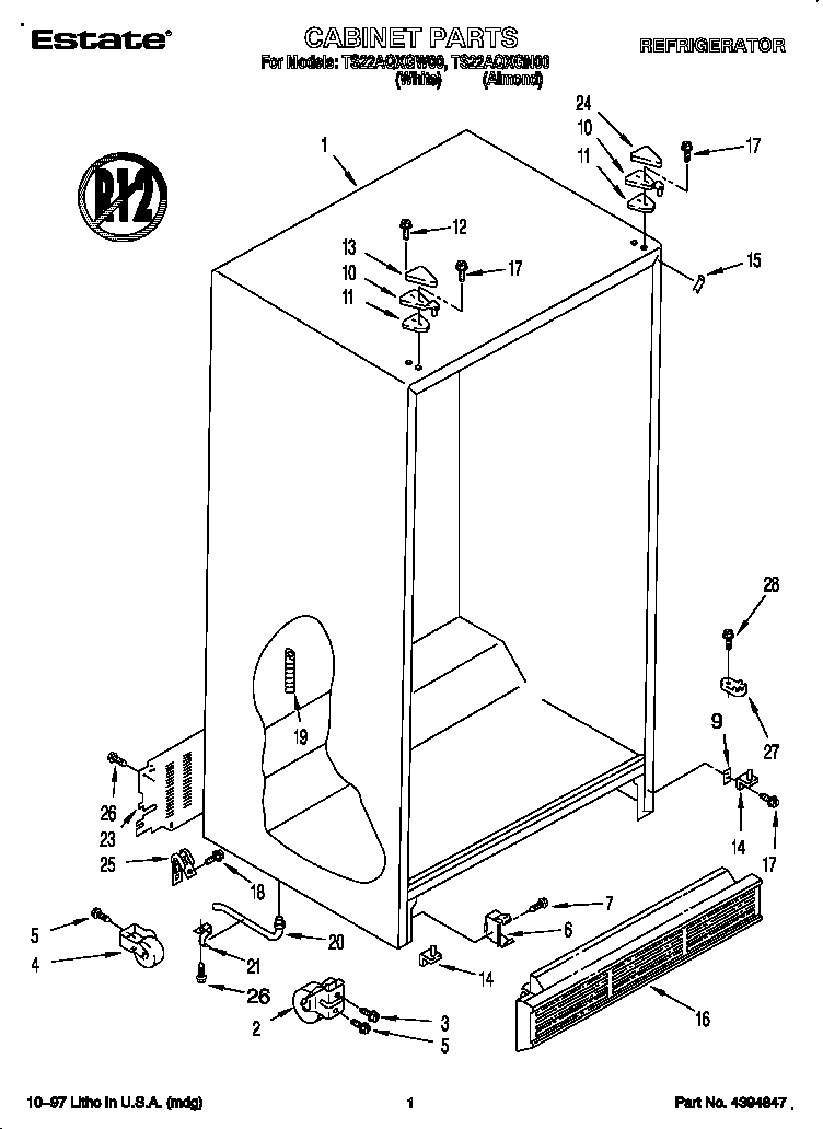 Whirlpool TS22AQXGN00 cabinet diagram