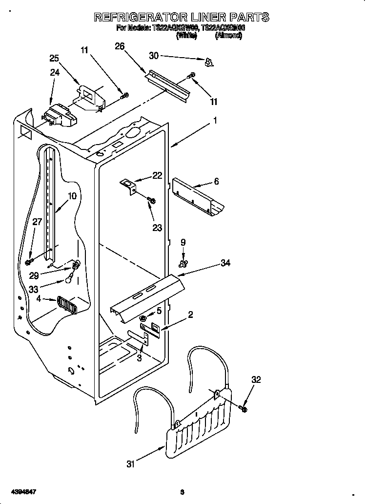 Whirlpool TS22AQXGN00 refrigerator liner diagram
