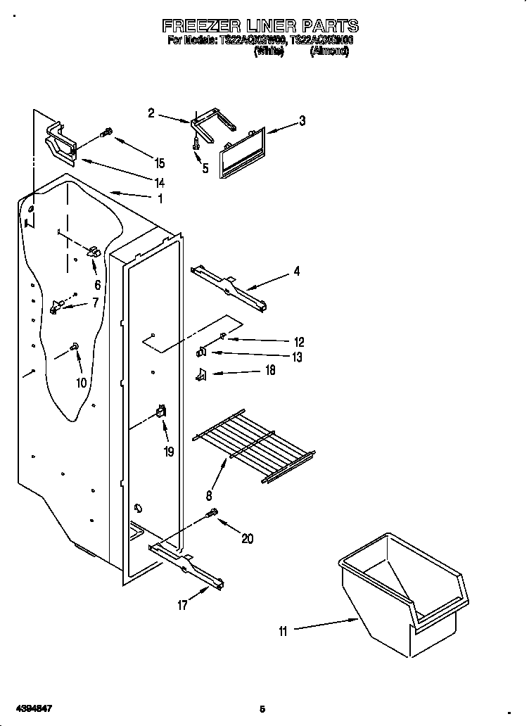 Whirlpool TS22AQXGN00 freezer liner diagram