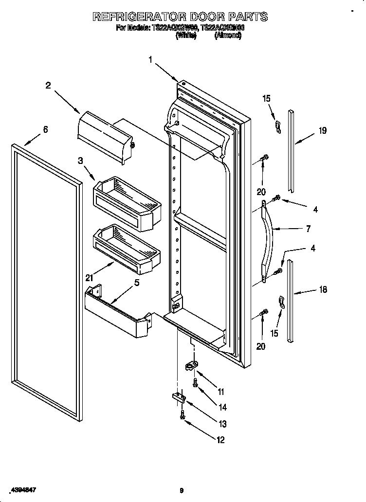 Whirlpool TS22AQXGN00 refrigerator door diagram
