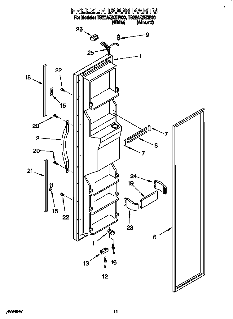 Whirlpool TS22AQXGN00 freezer door diagram