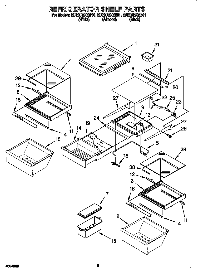 Whirlpool ED20DBXEW01 refrigerator shelf diagram