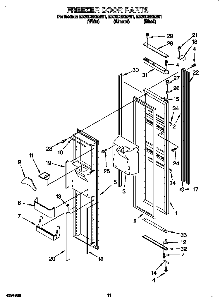 Whirlpool ED20DBXEW01 freezer door diagram