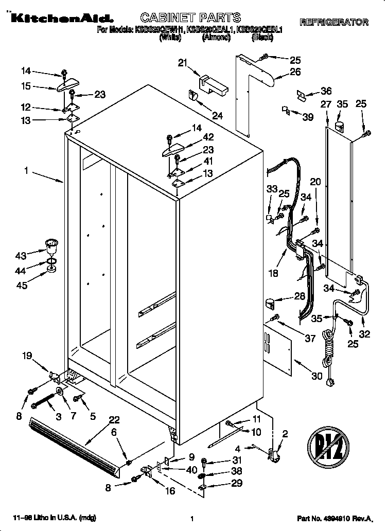 KitchenAid KSBS20QEWH1 cabinet diagram