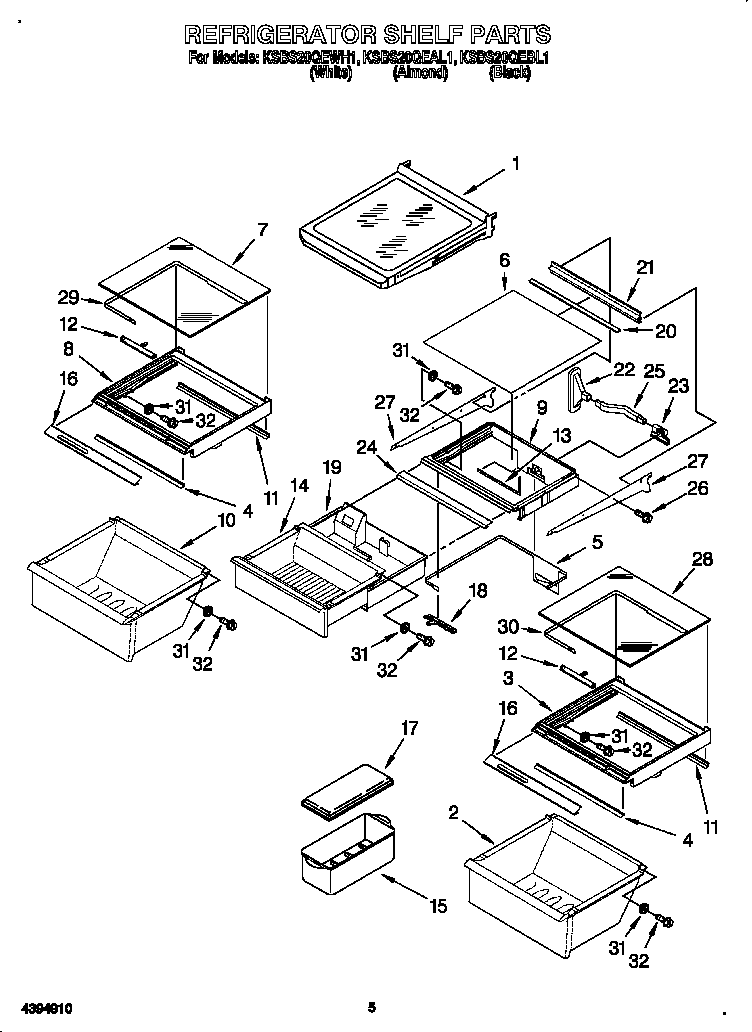 KitchenAid KSBS20QEWH1 refrigerator shelf diagram