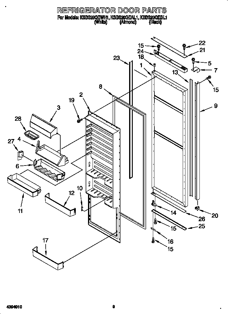 KitchenAid KSBS20QEWH1 refrigerator door diagram